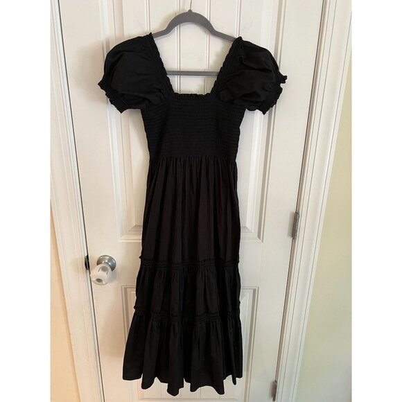 O.P.T Square Neck Black Smocked‎ Maxi Dress Puff Sleeve Sz S - Picture 7 of 7